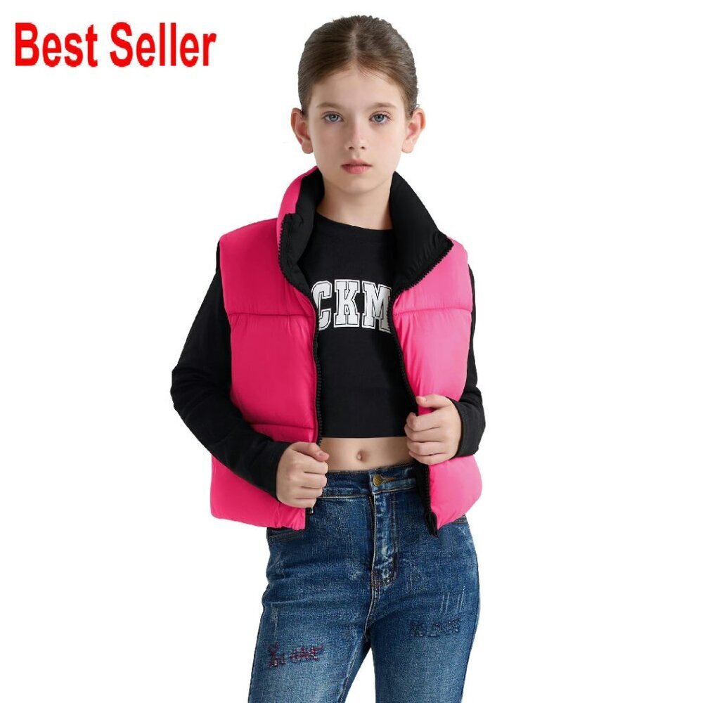 Girls Winter Puffer Vest Lightweight Water-Resistant Cropped Chic Style